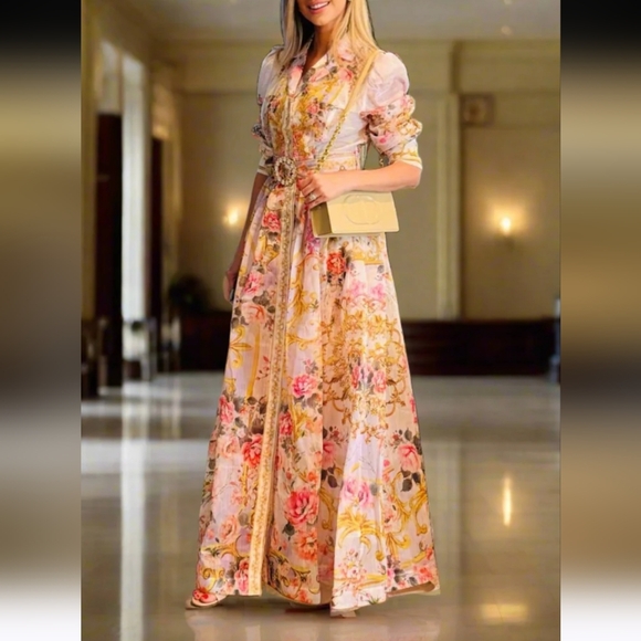 NEW Beautiful Floral print maxi dress with stone belt size Large - Picture 5 of 5